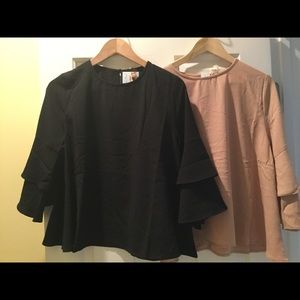 Double ruffle sleeve black top
